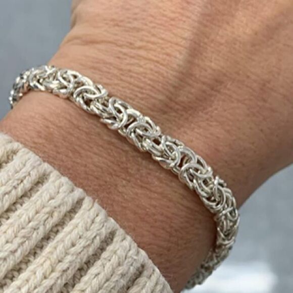 Sterling Silver Byzantine Chain Bracelet - Picture 1 of 5